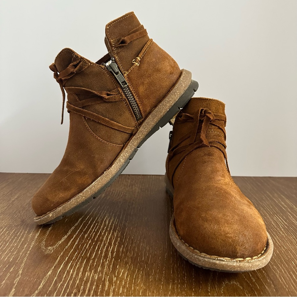 Born F59106 Suede Ankle Boots Brown Leather Lace Up Zip Booties Womens‎ 8/39
